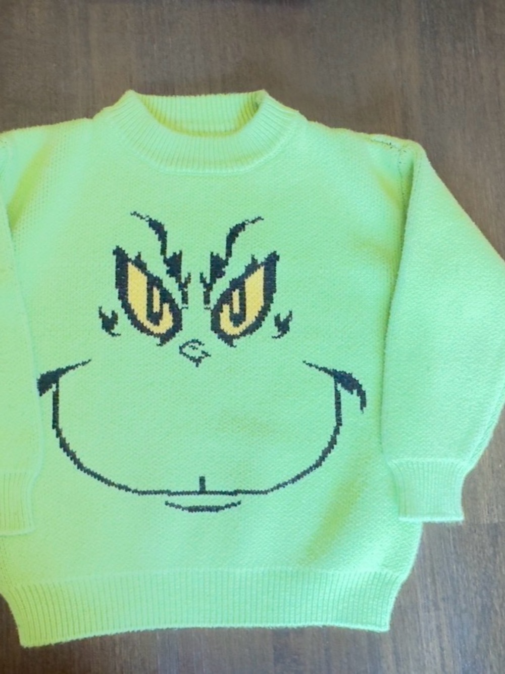 Neon Green Grinch Face Knit Sweater - kids